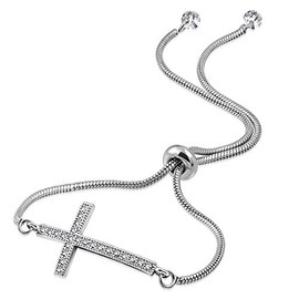 My Daily Styles Stainless Steel Clear CZ Religious Cross Adjustable Snake Chain Bracelet - Silver-Tone