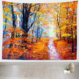 CORFOTO 106x70in Fabric Autumn Painting Tapestry Wall Hanging Fall Trees Tapestry Wall Hanging Nature Landscape Fall Picture for Wall Decor Bedroom Aesthetic Living Room College Dorm Decor Wallpaper