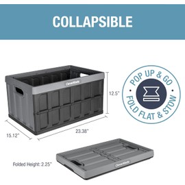 CleverMade Collapsible Storage Bin, Gray, 3PK - 62L (16 Gal) Folding Plastic Stackable Utility Crates, Holds 100lbs Per Bin - Solid Wall CleverCrates for Organizing, Storage, Moving