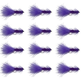 Feeder Creek Fly Fishing Flies Woolly Bugger Flies for Fly Fishing | Trout Flies and Bass Flies | 12pc Fly Fishing Lures Streamer Flies (Purple, 10)