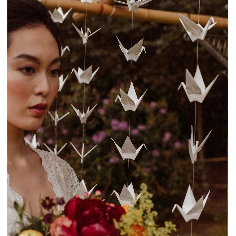 10Strings 5.9" Big Size Premade White Origami Paper Cranes Garlands