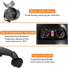 Giantex Hooded Hair Dyer, Stand Up Hair Dryer with Adjustable Height, Timer & Temperature, Bonnet Hair Dryer with Wheels, Salon Hair Dryer with Hood for Home Spa Beauty Station