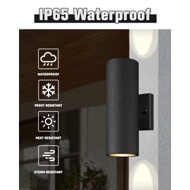 Ken & Ricky Exterior Wall Lights, Outdoor Up and Down Wall Sconce, Cylinder Outside Lights with Tempered Glass Cover for House Porch Garage Patio Doorway Entryway -1 Pack