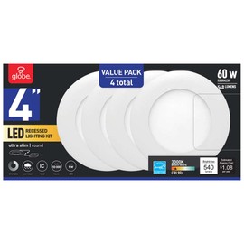 Globe 91495 Led Recessed Lighting Kit, White, 4"