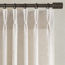 Joywell Natural Pinch Pleated Linen Curtains 84 Inches Long 2 Panels for Living Room Bedroom Sliding Door Thick Boho Back Tab Semi Sheer Light Filtering Privacy Window Drapes Clip Rings Hooks 40x84