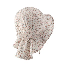 Sterntaler Millefleurs Sun Hat - Girls' Summer Hat with Floral Pattern - Elastic Band - for Tying - UV Protection 50+ Hat with Neck Protection - Baby Children's Headpiece, ecru