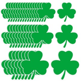MoDooris 120 Pcs St. Patrick’s Day Shamrock Cutouts 3 Sizes Paper Clovers Green Irish Shamrock Shape Die cuts with Glue Points for Classroom, Bulletin Board, Wall, Door, Party Decor