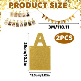 Set of 2 Happy Birthday Garland, Birthday Garland with Photo Garland and Banner, for Children's Birthday and Adult Parties, Decoration for Family Celebrations and Milestone Parties