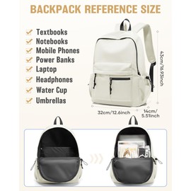 UPPACK School Backpack for Girls Boys Bookbag Cute Aesthetic College Backpack Women Middle High School Teen Students Book Bag Lightweight Gym Work Laptop Casual Daypack Backpacks Men Beige