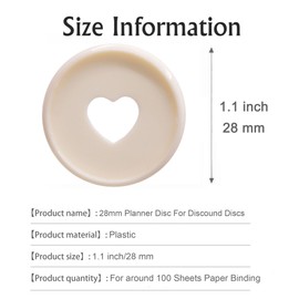 ITSYHPRO 33pcs Expansion Binder Rings Disc 1.1 Inches Plastic Discbound Discs Planner Discbound Notebook Accessories(White Heart,1.1inch/28mm 33pcs)