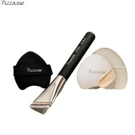 PICCASSO FB33 Tapping Cover Foundation Brush + Puff + Mixing Palette Set 3items [Limited]