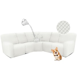 ALIECOM Waterproof Sectional Recliner Couch Covers for Reclining Sectional Stretch L Shaped Recliner Sofa Cover Washable Jacquard Corner Sofa Slipcovers Pet Dog Protector (5 Seat, White)