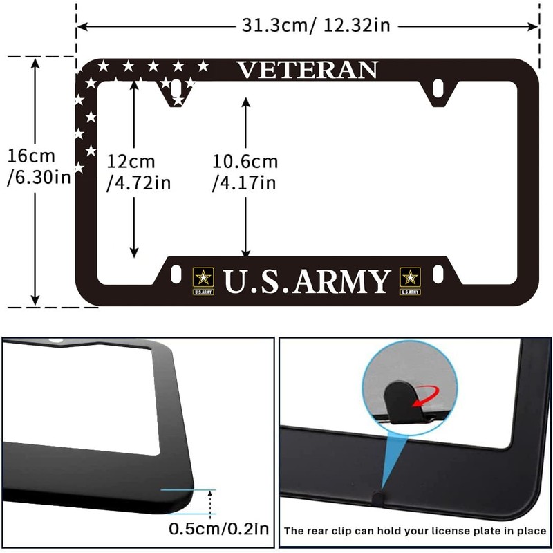 BOARLIDA Veteran Us Army License Plate Frame Us Navy Stainless