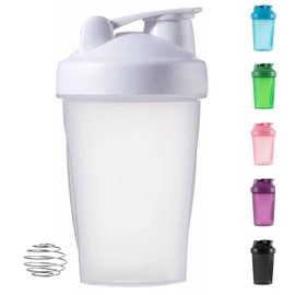 Senshuomy Protein Shaker Bottle,Sports Supplements Shakers Includes Wire Mix ball Blender Bpa Free Secure Drink Flip Cap 400ml，Dishwasher Safe (White)