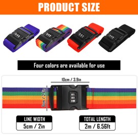 Yooyan Pack of 4 Suitcase Straps, Suitcase Strap Approved with Lock, Adjustable, Adjustable and Non-Slip, Suitcase Belt with 4 Luggage Tags, Ideal Suitcase Strap Accessories, for Luggage, Travel Bag