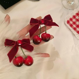 2pcs Red Cherry Bow Hair Clips - Cute Cherry Bow Hair Claw Spring Sweet Small Bangs Claw Clips Red Broken Hair Clip Mini Duckbill Hairpin Clips Cute Hair Accessories for Daily