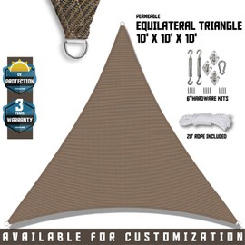 TANG Sunshades Depot 10'x10'x10' Coffee Brown Sun Shade Sail with 6 Inch Hardware Kit Equilateral Triangle U*V Block Durable Fabric Outdoor Canopy - Custom