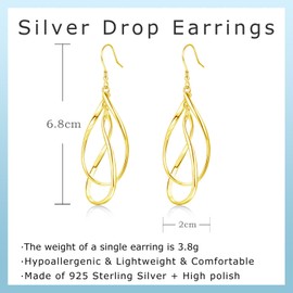 Cangall Earrings Silver Hanging, 925 Sterling Silver Women's Earrings, Hanging, Hypoallergenic Hook Earrings, Silver 925 Long, Infinity Lightweight Earrings, Silver Earrings, Hanging for Women and