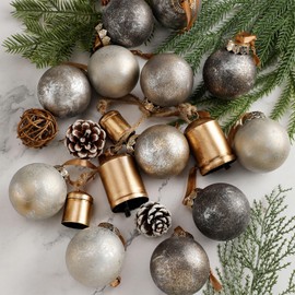 PullCrease 12 Pcs Neutral Textured Christmas Ball Ornaments 2.4 Inch Handcrafted Metallic Color Xmas Ornaments Rustic Xmas Baubles Farmhouse Vintage Christmas Decor for Tree Wreath Indoor (Neutral)