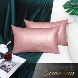 BRAWARM Faux Leather Pillow Covers 12 X 20 Inches, Rose Gold Leather Pillow Covers Pack of 2, Crocodile Leather Decorative Lumbar Throw Pillows for Living Room Couch Bed Sofa Home