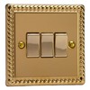 Varilight XG3D Rocker Switches Brass 3 Gang Georgian Brass