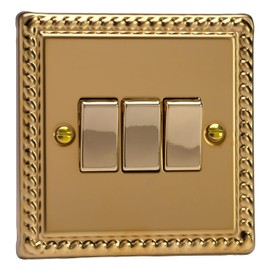 Varilight XG3D Rocker Switches Brass 3 Gang Georgian Brass