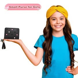 SwirlColor Children's Cute Wallet with Card Holder PU Leather Mini Purse with Tassel Zip for Children Teens Girls Women (Pink), black, cute