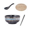 Japanese Ramen Bowl Set with Chopsticks and Spoon Hand-Painted Blue