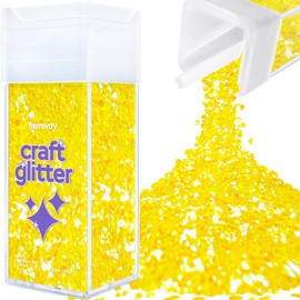 Hemway Craft Glitter Shaker 110g / 3.9oz Glitter for Arts, Crafts, Resin, Tumblers, Nails, Painting, Decoration, Festival, Cosmetic, Body - Super Chunky (1/8" 0.125" 3mm) - Fluorescent Yellow