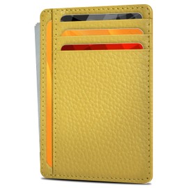 Oak Leathers Leather Slim Minimalist Wallet for Men & Women RFID Front Pocket Leather Card Holder Wallets (Yellow, Small)