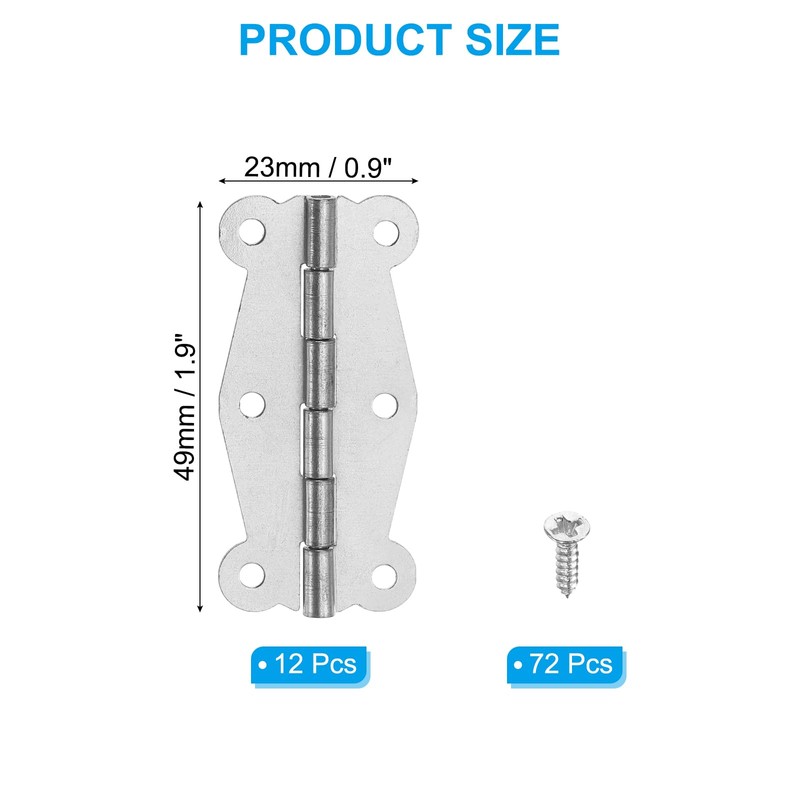 PATIKIL Small Vintage Box Hinges, 2 Inch, 12 Pack, 180-Degree