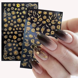 10 Sheets Gold Nail Stickers Flower Nail Decals for Nail Art 3D Self Adhesive Leaf Nail Art Stickers Geometry Nail Designs Nail Art Supplies for Women Nail Manicure Decorations