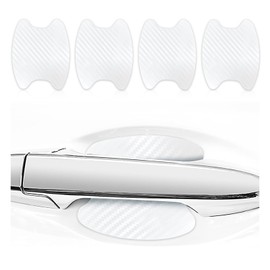 Kewucn 4PCS Car Door Handle Sticker, Carbon Fiber Auto Door Side Handle Protective Films, Anti-Scratch Vehicle Door Cup Protector, Universal Exterior Accessories for Most Cars (White)