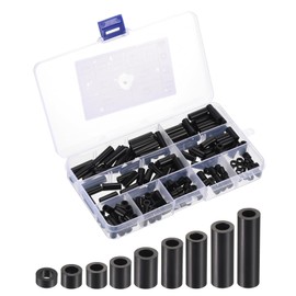 PATIKIL M4 Nylon Spacer Set, 180Pcs Non-Threaded ABS Round Spacer Standoff Assortment Electrical Outlet Spacers for PCB Motherboard, Circuit Board, Switch and Receptacle, Black
