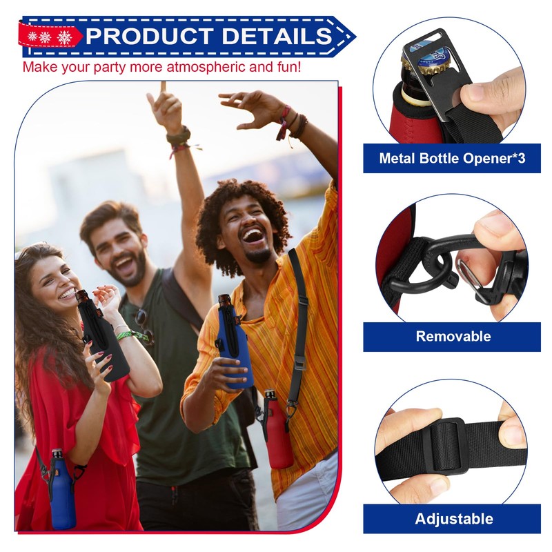 Desing Wish 3 Pack Beer Bottle Cooler Sleeves with Adjustable