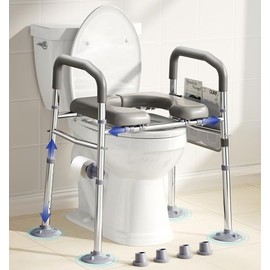 Bluelog Toilet Seat Risers for Seniors, 6 Width & 7 Height Adjustable Raised Toilet Seat with Handles, Elevated Toilet Seat for Elderly, Handicap, Heavy Duty 400lbs Build, Fit Any Toilet, Grey