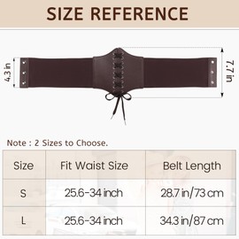 Magibag Magibag Lace-up Corset Belt for Women Elastic Belt Tied Waspie Pirate Costume Waist Belt for Renaissance (Brown, S/Waist 25.6"-34")