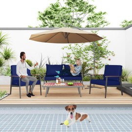 LFNOONE Deep seat Patio Cushion Set 19"x19"x4" Waterproof Fade-Resistant Patio Furniture Cushions & with Removable Cover Deep Seat & Back Cushion with Handle and Fixed Belt Outdoor Chair Cushion