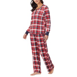 Nautica Womens Pajama Sets, 2 Piece Long Sleeve Henley and Pant Cozy Soft Lounge Sets for Women - Red Plaid, XX-Large