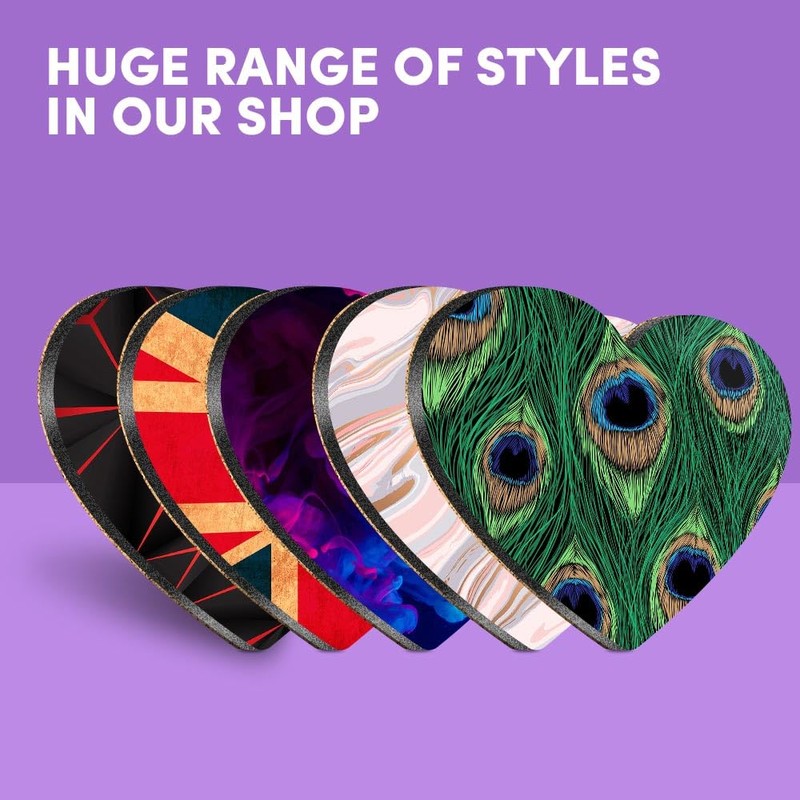 2 x Heart Coasters - Peacock Feather Design Bird Pattern