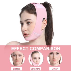 Lifting Mask, V-Line Face Mask, Breathable V-Shaped Face Bandage + 4 x Hydrogel Mask, Soothing, Reusable Double Chin Reduction Chin Strap, Anti-Ageing and Face Compression Chin