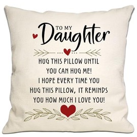 Bommex Daughter Gift from Mum Dad Hug Cushion Cover I Love You Reminder Gift for Daughter Birthday Gift Graduation Gift (DAUGHTER)