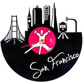 GRAVURZEILE Vinyl Record Clock - Skyline San Francisco - Wall Clock Made of Cast Vinyl with City Skyline 30 cm - Upcycling Design Clock Wall Decoration Vintage Clock Wall Decoration Retro Clock - Made