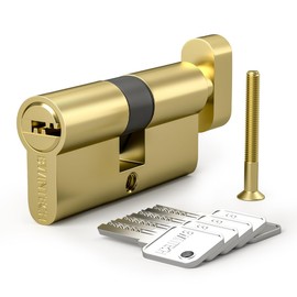 Bwintech Bwintech 1 Stck 40T/40mm Euro Messingzylinder, 80mm Drehknauf/Schlsselzylinderschloss mit 5 horizontalen Messingschlsseln,Anti Picking,Anti Bohr,Anti Snap,Anti Bumping, poliertes Messing Finish