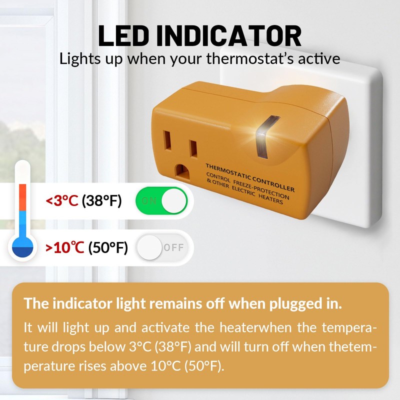 MAXKOSKO 4 PCS Freeze Thermostatically Controlled Outlet，Automatically Turn On Below