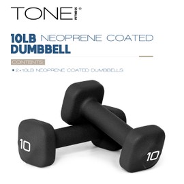 Tone Fitness 10 lb Neoprene Dumbbell Pair for Home Workouts – Non-Slip Design - Black