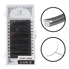 FELICIA Flat Lash Matte Eyelash Extensions Ultra Soft Single Matsueku Eyelash C-Curl 0.15 Thickness 0.5 inches (12 mm)