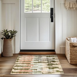 jinchan Area Rug 2x3 Modern Abstract Washable Entryway Rug Soft Small Moss Green Multi Contemporary Accent Mat Non Slip Backing Carpet for Kitchen Bathroom Laundry Room