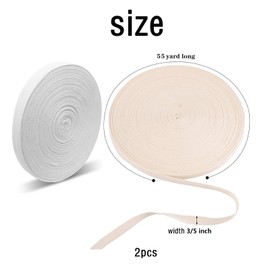 book binding tape white tape cotton roll 50 Yards Cotton Twill Tape, 2 Rolls, 3/5Inch Natural bias Tape, Herringbone Webbing Tape for Apron Sewing Dressmaking Craft (White and Beige)