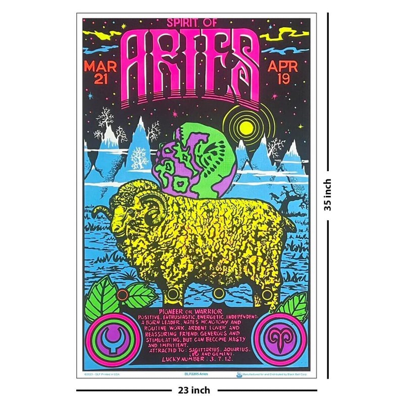 Aries Zodiac Sign - Flocked - Blacklight Poster - 23"